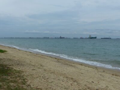 A wall of boats at anchor.