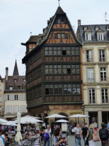 Old timberframe building on cathedral square.