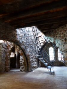 Spindly staircase to great hall.