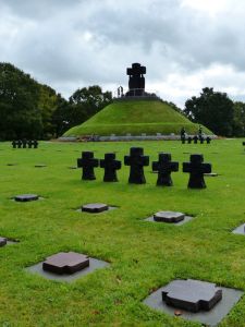 Across graves to memorial hill.